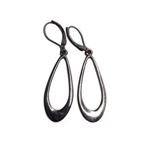 Joan Rivers Gun Metal Black Hoop Dangle Lever Back Earrings - 1.25" Long